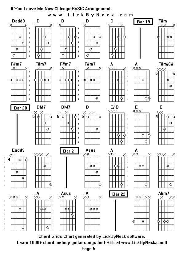 Chord Grids Chart of chord melody fingerstyle guitar song-If You Leave Me Now-Chicago-BASIC Arrangement,generated by LickByNeck software.